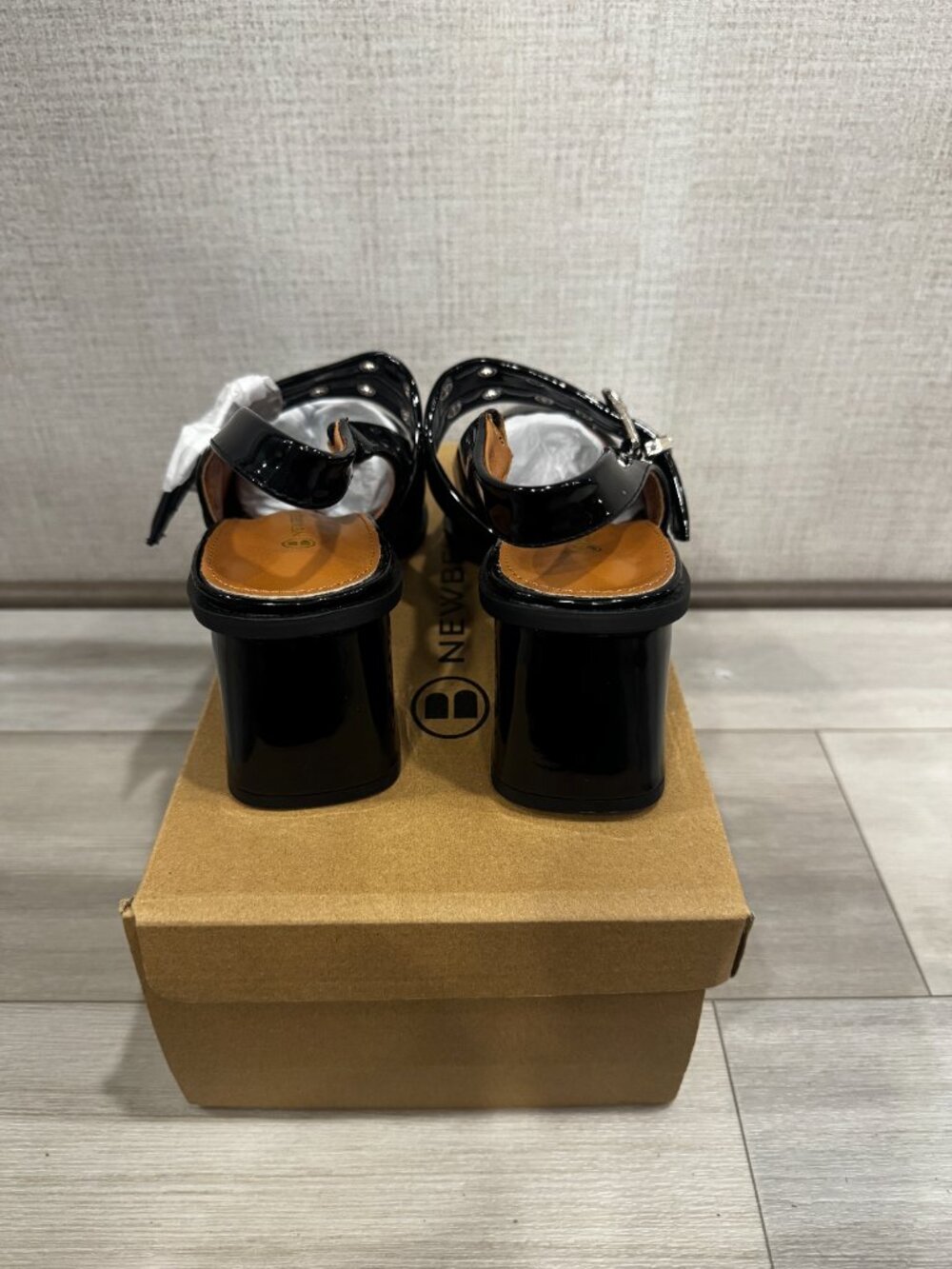 NEWBELLA Black Patent Mary Jane Slingback | Grommet Buckle | Block Heel 8.5 NIB - Picture 7 of 15